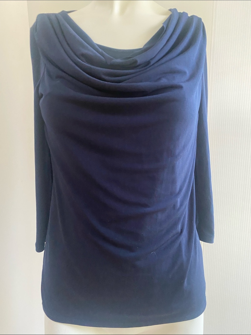 Premise Navy Blue Drape Neck Long Sleeve Top